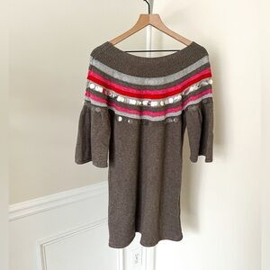 ANTHROPOLOGIE Manoush Sequined Knit Sweater Dress Lambswool Women’s Large